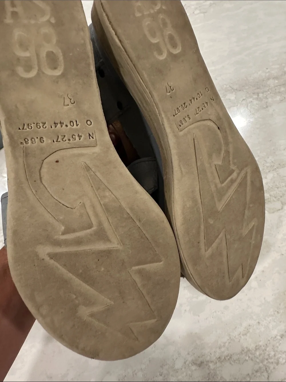 A.S.98 Light Gray Leather Braided Peep-Toe Wedge Sandals
